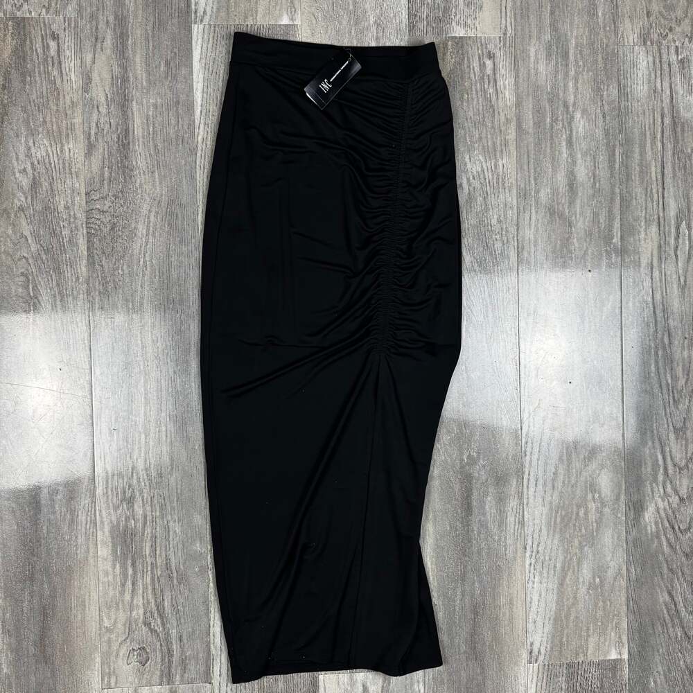 INC International Concepts Ruched Slit Midi Skirt in Black
